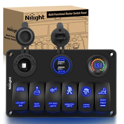 Vista 7 de Nilight Panel de Interruptor Basculante de 3 Posiciones con Cargador USB y Encendedor de Cigarrillos 12V 24V Barra de Luz LED Toggle Luces Traseras