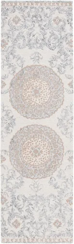 Vista 3 de SAFAVIEH Marquee Collection - Alfombra para pasillo, 2 pies 3 pulgadas x 8 pies, beige y gris, diseño de medallón floral, lana hecha a mano, ideal