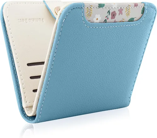 Vista 12 de Billetera pequeña para mujer, con bloqueo RFID, de piel, plegable, para tarjetas de crédito, con ventana de identificación, con cremallera, bolsillo