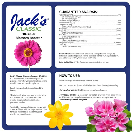 Vista 2 de Jack's Classic 10-30-20 Blossom Booster Fertilizante soluble en agua con micronutrientes para aumentar el color y la cantidad de flores en plantas