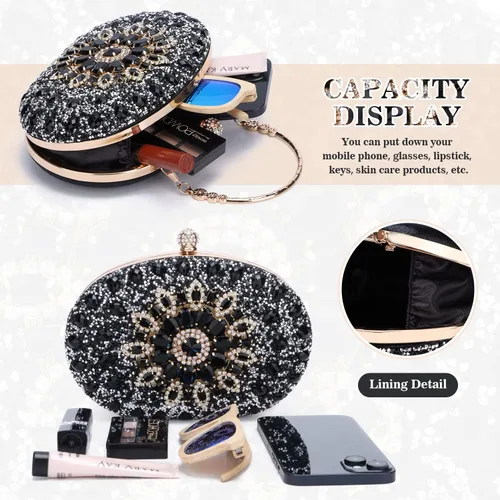 Vista 4 de Bolso de mano de noche con diamantes de imitación para mujer, bolsa de mano con diamantes brillantes y brillantes, bolsa de fiesta de boda de cristal