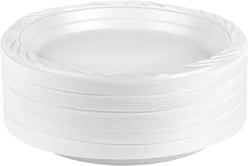 Vista 7 de Blue Sky Platos de plástico blanco de 6 pulgadas, 100 platos de plástico desechables, aptos para microondas, perfectos para fiestas de cumpleaños