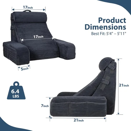 Vista 6 de Vekkia - Almohada de lectura ajustable y almohada trasera con respaldo – Espuma multi-densidad zonificada para soporte específico, bolsillos