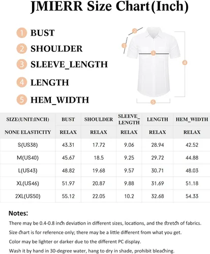 Vista 6 de JMIERR - Camisa de vestir informal de manga corta con botones y rayas para hombre, camisa de algodón