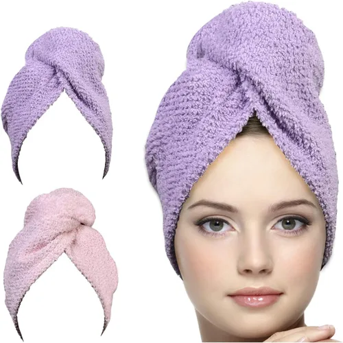 Vista 10 de KEEPOZ Toalla para el cabello de secado rápido, 100% algodón, súper absorbente, turbante para la cabeza para mujeres con botón, productos
