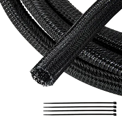 Vista 9 de RED WOLF Funda de Cable de Alambre Trenzado Dividida Manga de Cableado de 10 Pies - 1/2" Flexible Autoenvolvente para Gestión de Cables