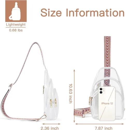 Vista 4 de Telena Riñonera transparente aprobada para estadios, bolsa cruzada para mujer, bolsa de cintura transparente con correa ajustable, 3-color blanco