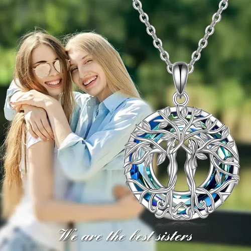 Vista 5 de ONEFINITY Collar de árbol de la vida para mujer, plata de ley, concha de abulón, cristal de árbol de la vida, collar con colgante de árbol
