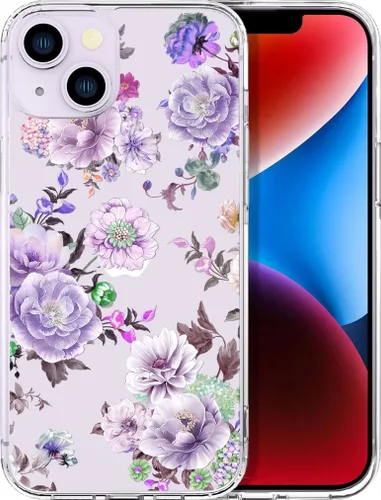Vista 35 de Compatible con iPhone 14, funda transparente y bonita para mujeres y niñas, diseño floral, diseño floral femenino, funda para teléfono 14