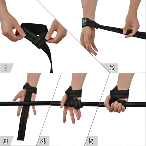 Vista 4 de Green Square Lifting Wrist Straps for Weightlifting, Bodybuilding, Strength Training Padded Neoprene