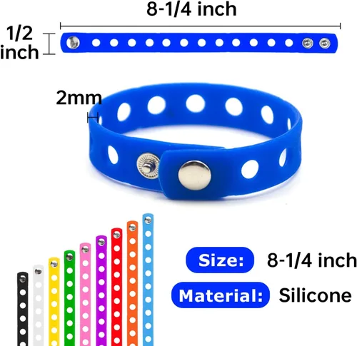 Vista 3 de Muka 20 pulseras de silicona para adultos, pulseras de goma ajustables, Talla única, Silicona 20-pack for adults, 8-1/4 inch circumference, 1/2