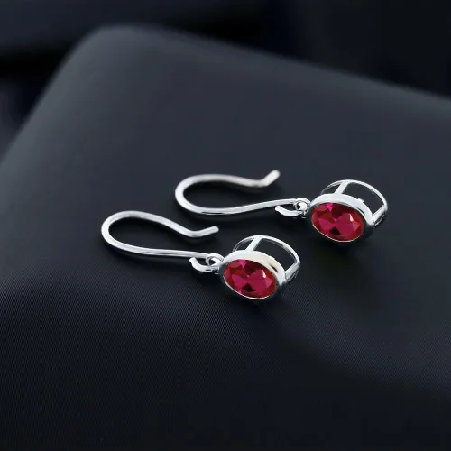 Vista 59 de Gem Stone King Aretes colgantes de plata de ley 925 de 0.276 x 0.197 in con piedra natal ovalada de alambre francés para mujer