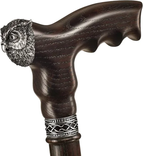 Vista 2 de Bastón de madera hecho a mano para hombres y mujeres, búho, elegante bastón de madera de moda