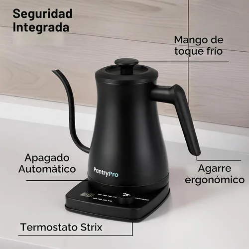 Vista 3 de PantryPro Hervidor eléctrico de cuello de cisne con control de temperatura, hervidor rápido de 34 oz/1.0L, interior de acero inoxidable, apagado