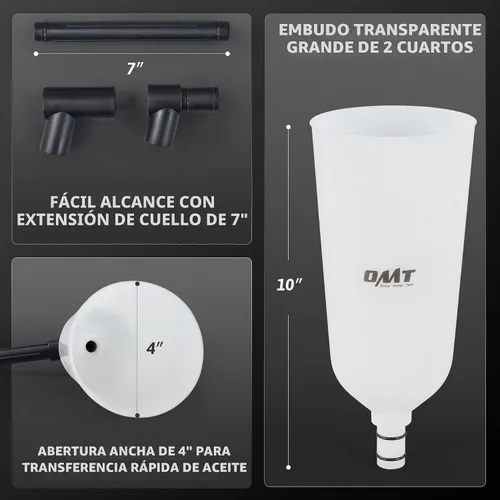 Vista 5 de OMT - Juego de embudo de aceite para motor, kit de llenado sin derrames de 2 cuartos de galón, 8 adaptadores