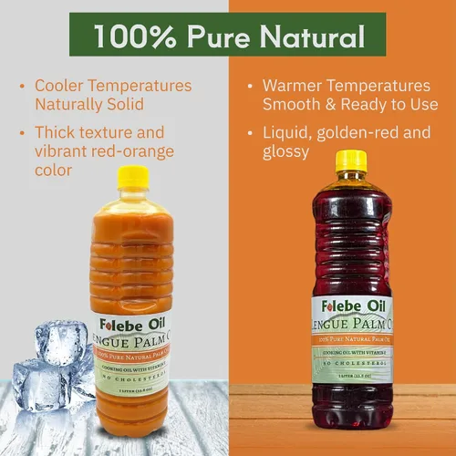 Vista 4 de Folebe Oil Aceite de palma roja natural 100% puro de 1 litro, aceite de palma camerunés auténtico para cocinar, prensado en frío a partir de pulpa