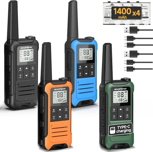 Vista 9 de Baofeng F22 - Walkie Talkies recargables de largo alcance para adultos, radio FRS de mano, paquete de 4 unidades de radio portátil de 2 vías, cable