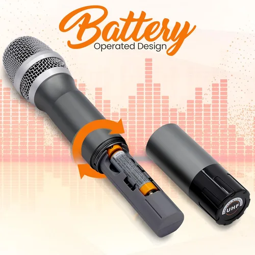 Vista 2 de Pyle - Kit de sistema inalámbrico UHF, portátil, profesional, funciona con pilas, dinámico, unidireccional de mano, transmisor de micrófono