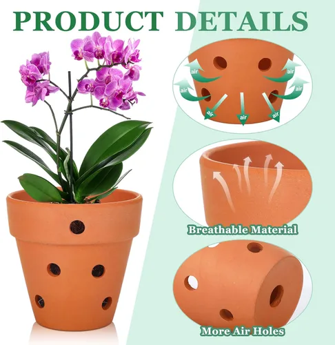 Vista 3 de FoldTier - 12 macetas de orquídea de terracota de 4 pulgadas con agujeros