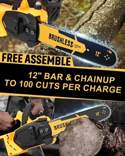 Vista 5 de Motosierra eléctrica inalámbrica sin escobillas de 12 pulgadas compatible con baterías Dewalt de 18 a 20 V, motosierra inalámbrica de alta potencia