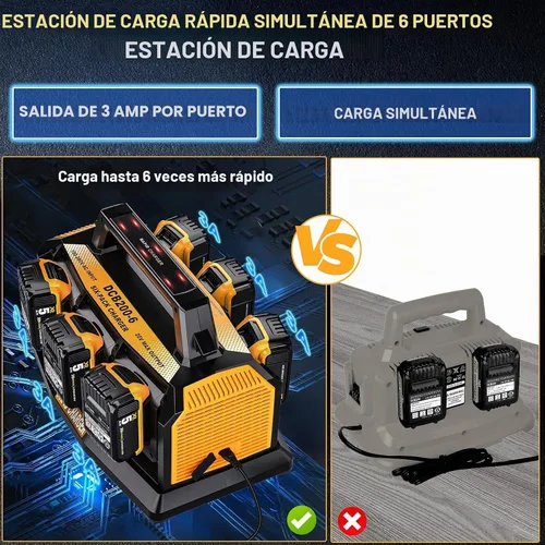 Vista 2 de Adisipsoarin Super cargador de batería para batería Dewalt de 20 V, estación de carga rápida simultánea de 6 puertos compatible con batería de iones