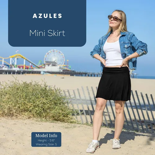 Vista 2 de Azules Minifalda básica y versátil para mujer, acampanada, casual, falda fluida para mujer