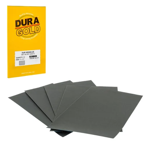 Vista 8 de Dura-Gold Hojas de papel de lija húmedas o secas de 5-1/2 x 9 pulgadas, variedad de grano 150, 220, 320, 400, 600 (5 cada una, 25 en total) - Lijado