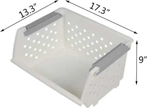 Vista 3 de Paquete de 3 cestas de almacenamiento apilables de plástico, cesta organizadora apilable blanca Stackable Storage Design, Breathable Perforated