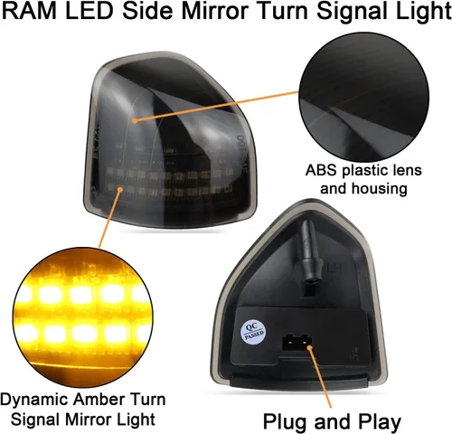 Vista 2 de Luces de Marcador de Espejo Lateral LED Secuenciales Dinámicas Compatibles con Dodge Ram 1500 2500 3500 4500 5500 Camiones 2010-2018 Luz de Señal