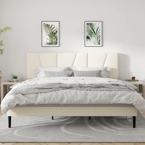 Vista 9 de CXVX Estructura de cama de plataforma de tamaño completo con cabecera tapizada geométrica, sin ruido, soporte de listones de madera, no necesita