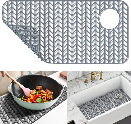 Vista 44 de Protectores de fregadero de cocina de 12 x 11 y 13 x 11 pulgadas, protectores de silicona para fregadero de cocina para la parte inferior del Gris