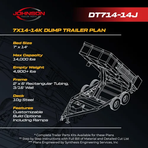 Vista 2 de Johnson Trailer Parts Planes de remolque volquete de 7' x 14' Planos de remolque DT714-14J