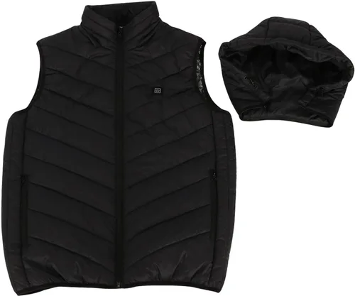 Vista 7 de Chaleco térmico con capucha de talla grande para hombres y mujeres, sudadera con capucha de calentamiento de invierno con gorro desmontable