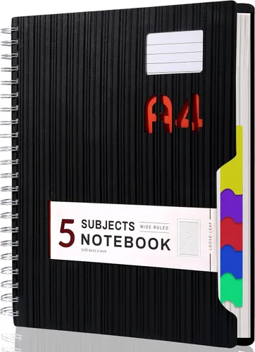 Vista 17 de CAGIE Cuadernos de espiral para trabajo escolar con pestañas divisorias extraíbles, cuaderno de 5 materias de 8.5 x 11 pulgadas, a rayas