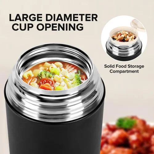 Vista 5 de Termo para comida caliente, frasco térmico para sopa de almuerzo de 29 onzas, recipiente aislado de boca ancha para comida caliente con cuchara