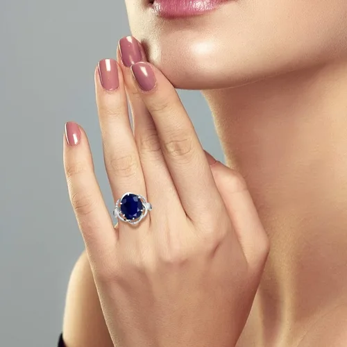 Vista 5 de Gem Stone King 925 Sterling Silver Blue Sapphire Women's Engagement Ring (5.07 Cttw Gemstone Birthstone, Available 5,6,7,8,9)