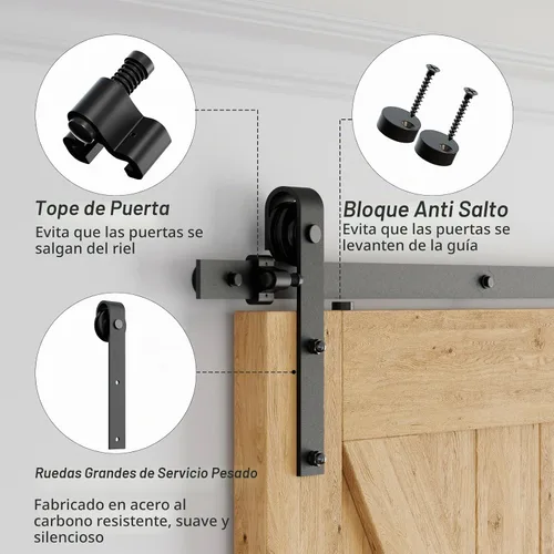Vista 5 de CCJH Kit de herrajes para puerta de granero, pista deslizante de 4 pies, resistente para un solo panel de puerta de 24 pulgadas de ancho