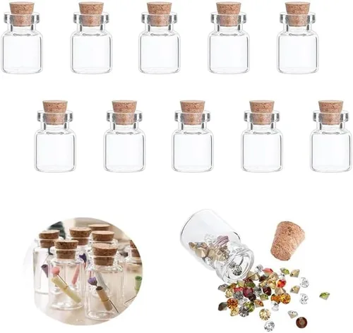 Vista 25 de 25 mini botellas de vidrio con tapas de corcho, 5 formas clásicas, pequeños frascos de vidrio, botellas de deseos, pequeños frascos decorativos