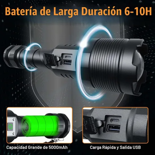 Vista 4 de Linternas recargables MAX 200000 lúmenes altos, linterna LED súper brillante de 30 W, linterna más brillante de alta potencia