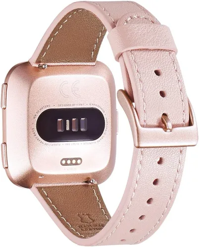 Vista 23 de WFEAGL Correa para Fitbit Versa, correa de cuero de grano superior para reloj inteligente Fitbit Versa Fitness (correa negra + hebilla negra)