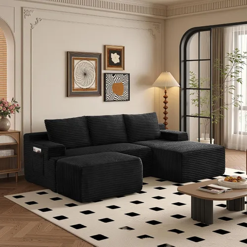 Vista 58 de Sofás seccionales de 105" para sala de estar, sofá cloud con forma de L tapizado, sofás modulares sin estructura rígida, sofá seccional moderno