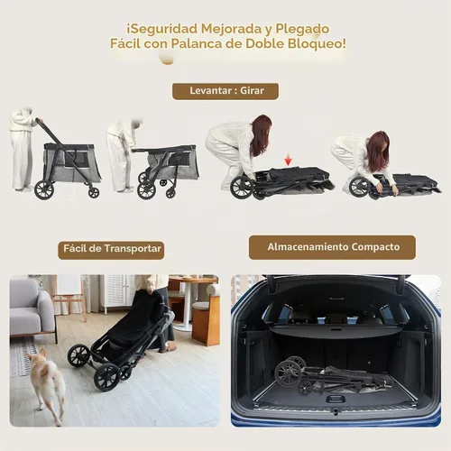 Vista 6 de Cochecito mediano para perros pequeños a grandes, con 4 ruedas, cochecito múltiple para 4 perros con capacidad para hasta 40 libras, plegado con un