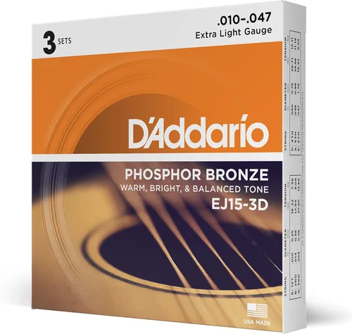 Vista 11 de Cuerdas para guitarra acústica de bronce fosforado D'Addario, blanco negro rojo azul