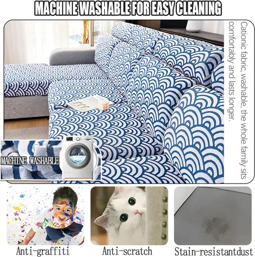 Vista 9 de JOKIVTOU Fundas para sofá modular, fundas de sofá con textura ondulada en forma de L, fundas de sofá reclinable, fundas elásticas para sofá Azul