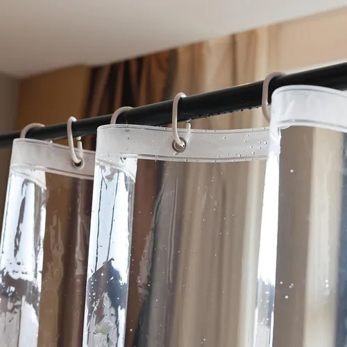 Vista 7 de Cortina de ducha corta transparente de 60 pulgadas de largo, forro de cortina de baño de plástico impermeable, semitransparente, calidad de hotel