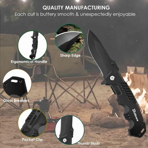 Vista 3 de Cuchillo de bolsillo, cuchillos tácticos plegables con hoja de 2.6 pulgadas, cuchillo pequeño de supervivencia plegable con clip, bloqueo de botón