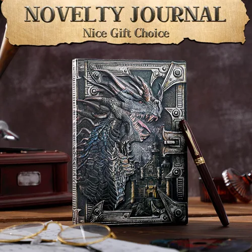 Vista 6 de Diario de Dragón Pajean de Cuero en Relieve Diario de Cuero para Escribir Diario Antiguo de Dragón Cuaderno con Pluma Papel Forrado Tapa Dura Diario