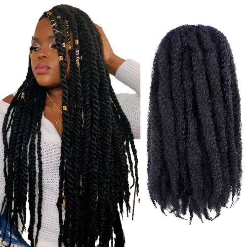 Vista 5 de ToyoTress Bob Marley Twist Hair - 8 Pulgadas Paquete de 6 Cabello Marley Negro Corto Para Locs Falsos, Extensiones de Cabello Rizado Afro Kinky