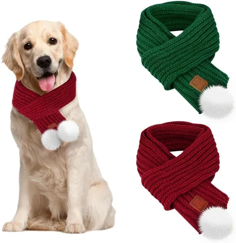 Vista 8 de SlowTon Bufanda de punto para perro, paquete de 2 pañuelos cálidos para perros, bufanda de decoración de Navidad de invierno para perros pequeños