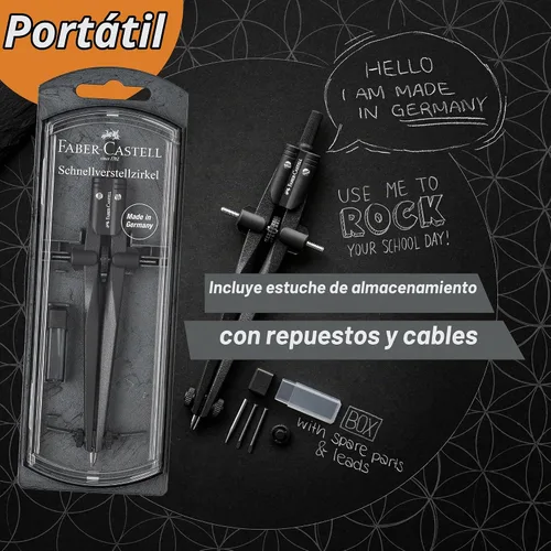 Vista 5 de Faber-Castell Brújula de ajuste rápido, piedra negra para geometría